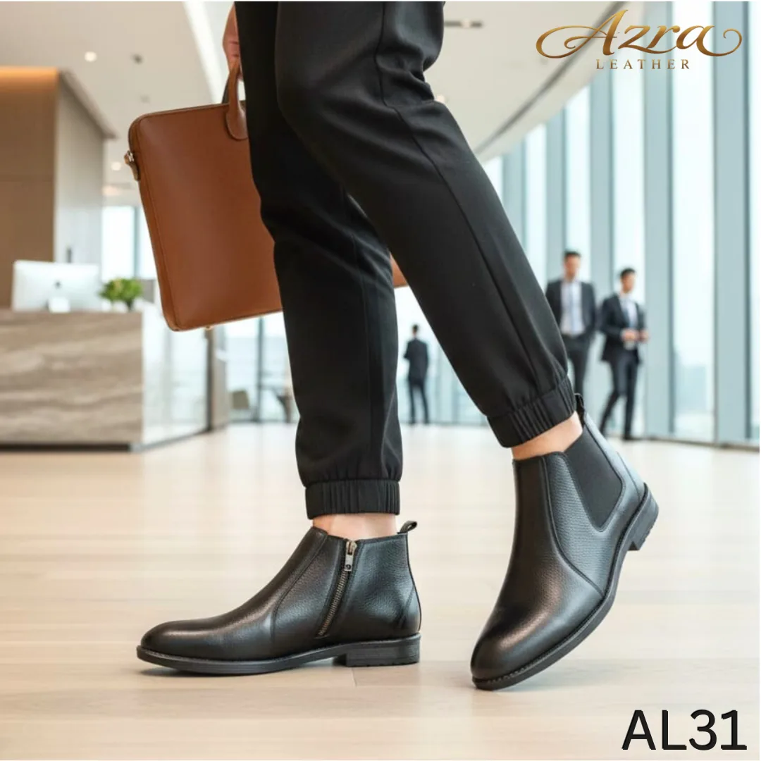 Men’s Leather chelsea Boots – Black (AL31)
